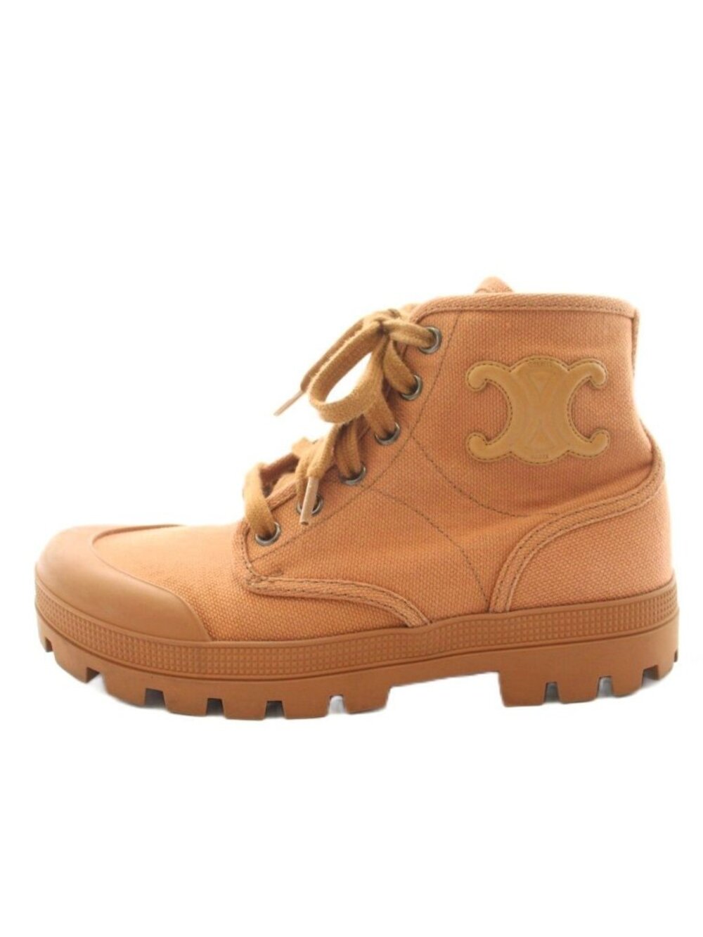 Celine Triomphe Patapan Lace-up Boots Short Canvas Brown